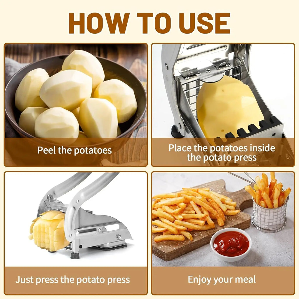 Kitchen Vegetable Potato Fry Cutter, Commercial French Fry Chopper with 2 Cutter, for Carrots, Cucumbers, Accessories Utensils