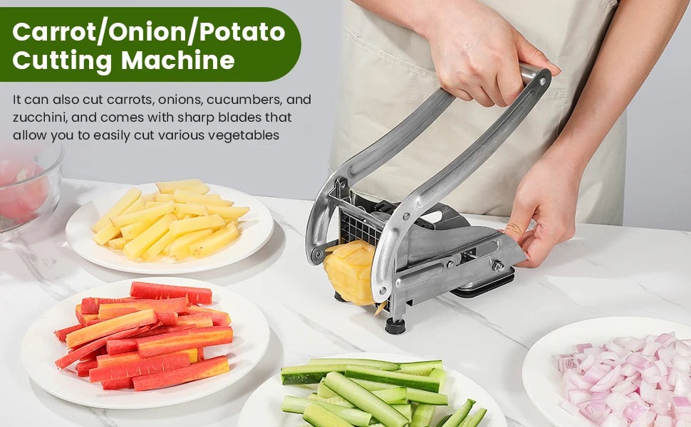 Kitchen Vegetable Potato Fry Cutter, Commercial French Fry Chopper with 2 Cutter, for Carrots, Cucumbers, Accessories Utensils