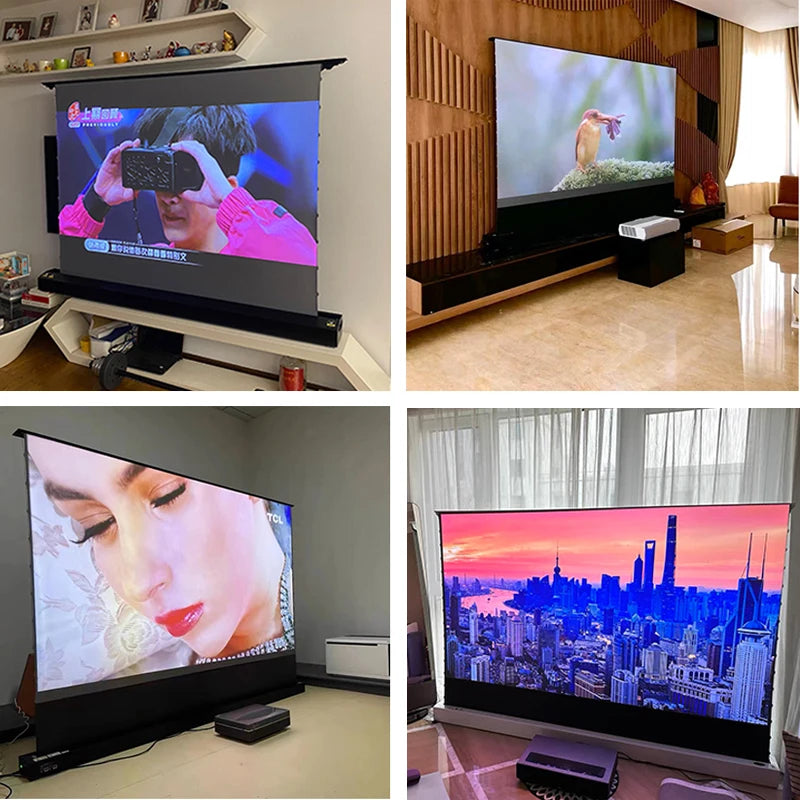 Premium 72‘’ inch - 120” inch 16:9 ALR PET Crystal UST Electric Floor Rising Projector Screen for Gaming & Movies UST Project