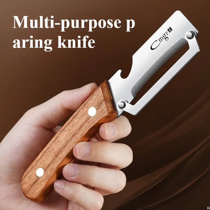 Stainless steel peeler with wooden handle for peeling and slicing fruits and vegetables | Durable and smooth operation